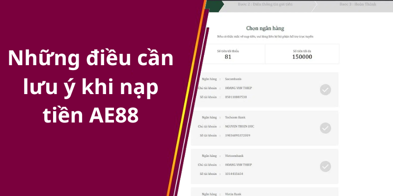 Những điều cần lưu ý khi nạp tiền AE88